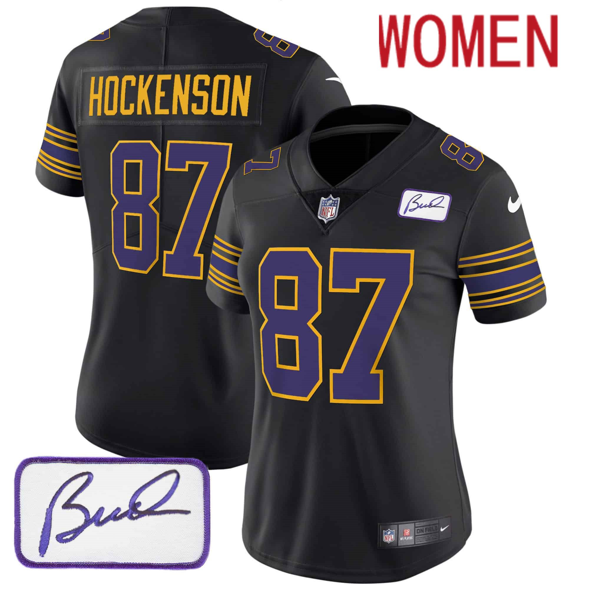 Women Minnesota Vikings #87 Hockenson Black 2024 Nike Bud Grant Patch Classic Limited NFL Jersey